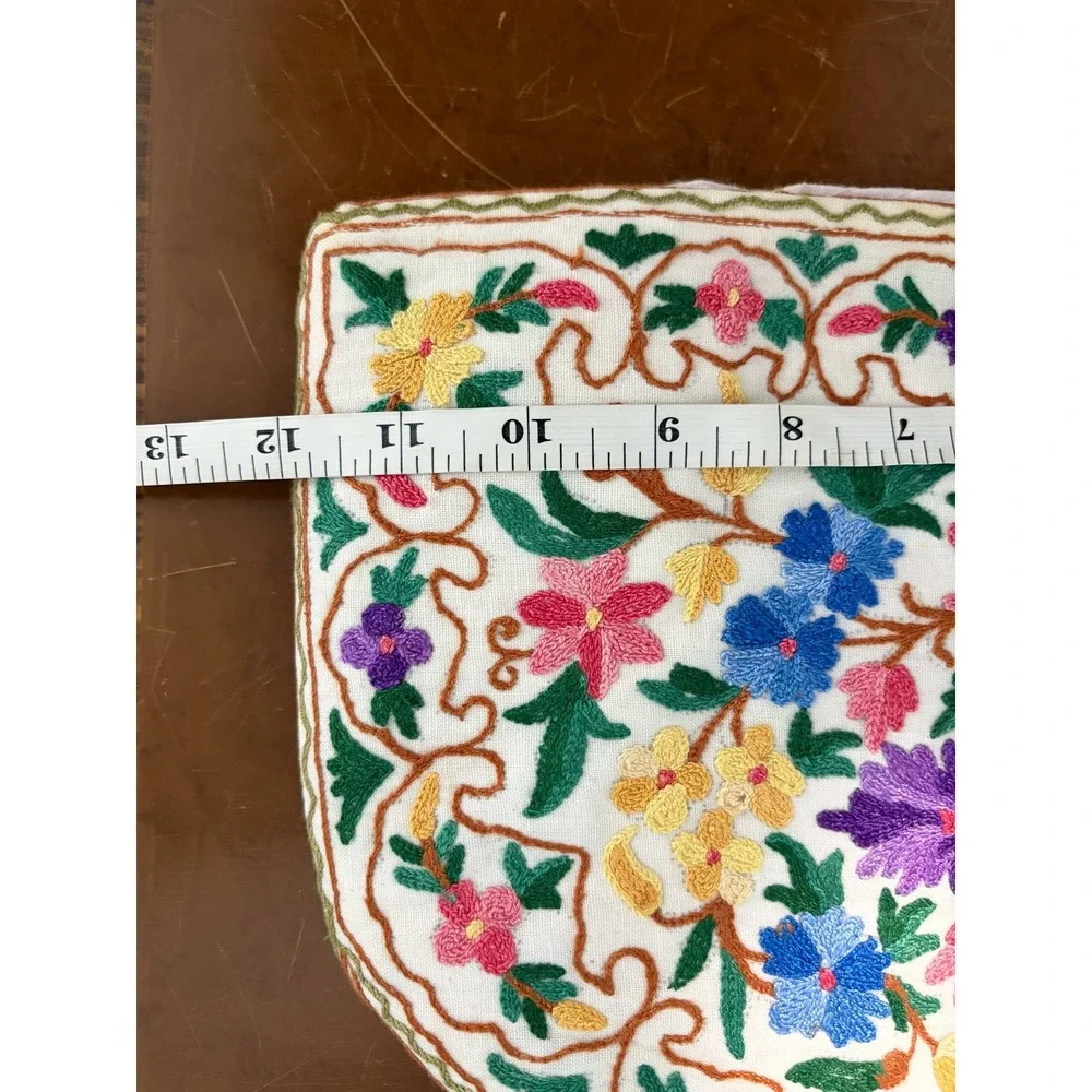 Vintage Handmade Floral Crewel Embroidered Tea Cozy White Multicolor Coquette